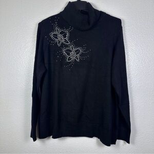 DG2 Women's Black Beaded Turtleneck Pullover Sweater Plus 3X